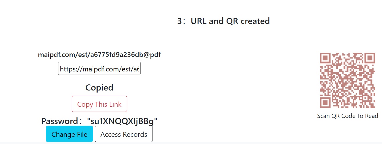 Generated PDF link and QR code